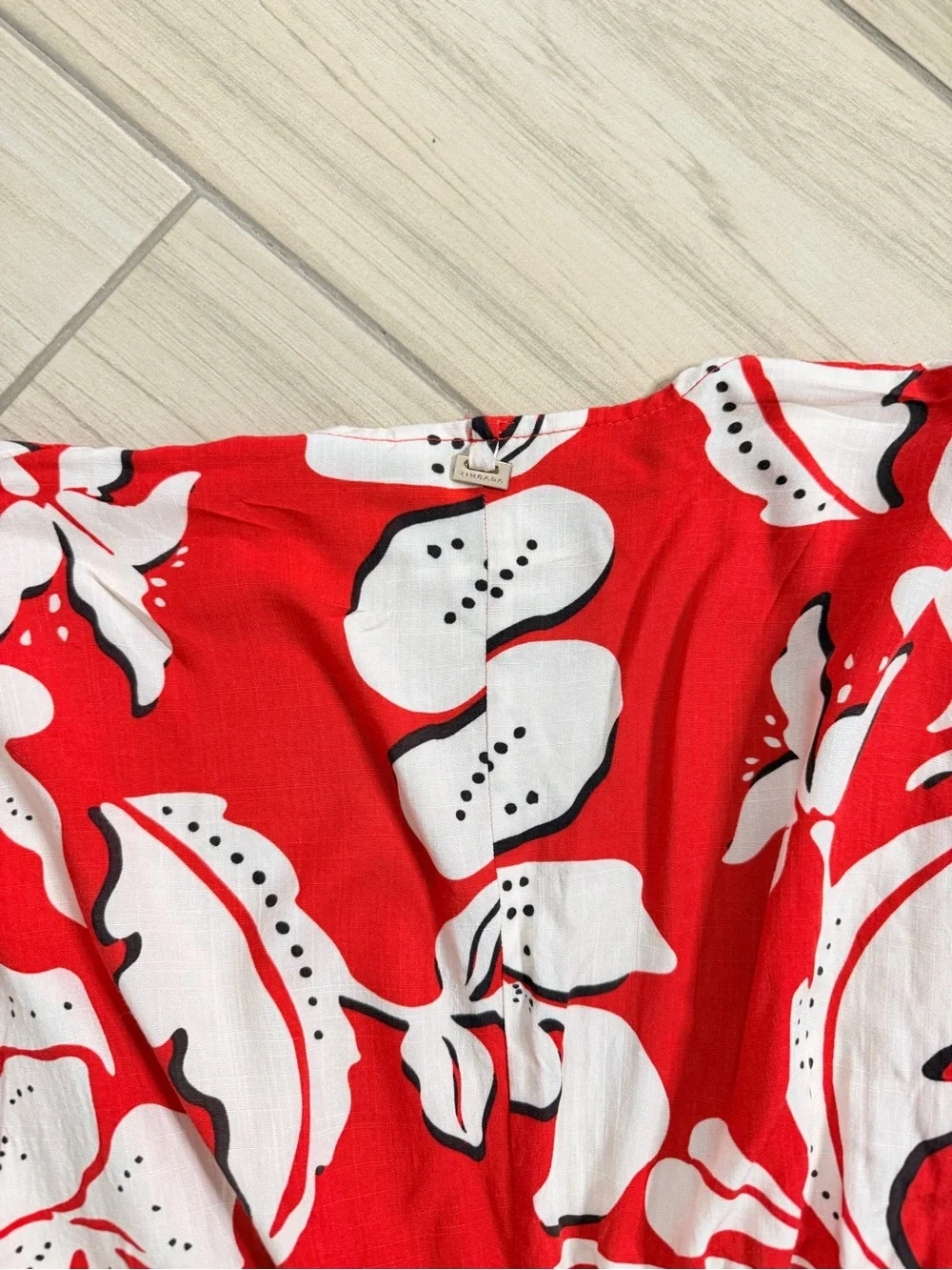 Zingara Red White Floral Kimono Beach Cover Up Dress Size M/L Resortwear Boho